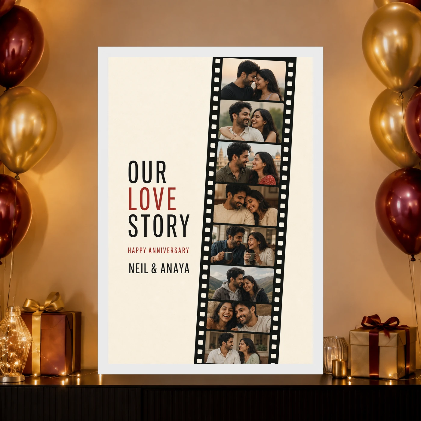 Anniversary Polaroid Strip Film Memories Couple Vintage Photo Frame, view 10