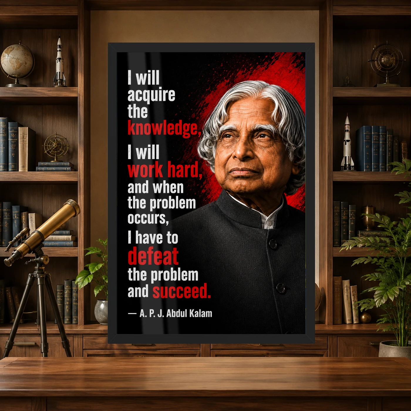 APJ Abdul Kalam Defeat the Problem Succeed Quote Frame, view 4