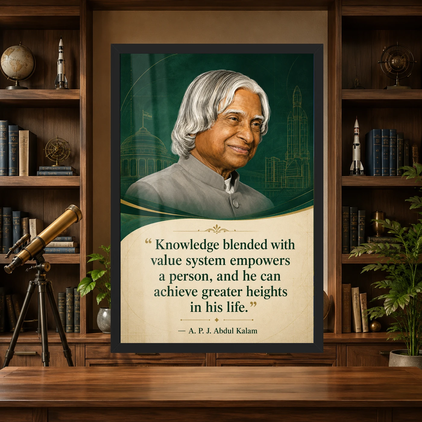 APJ Abdul Kalam Knowledge and Values Quote Photo Frame, view 4