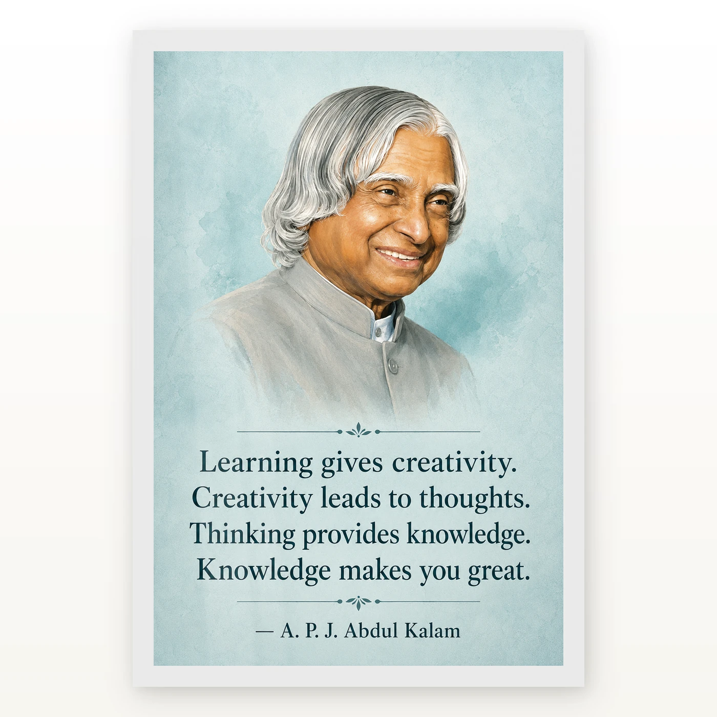 APJ Abdul Kalam Learning Creativity Knowledge Quote Frame, view 2