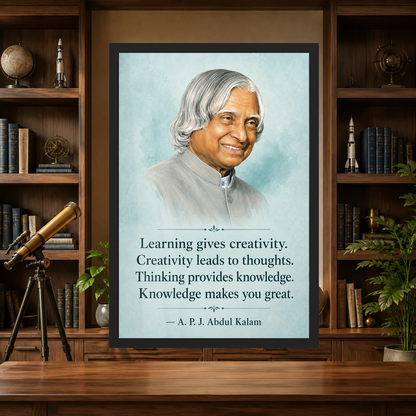 APJ Abdul Kalam Learning Creativity Knowledge Quote Frame, view 4