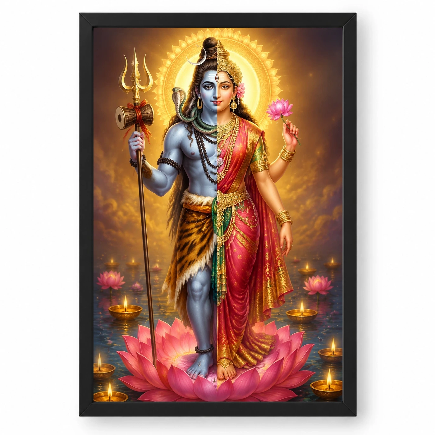 Ardhanarishvara Lotus And Diya Radiance Photo Frame