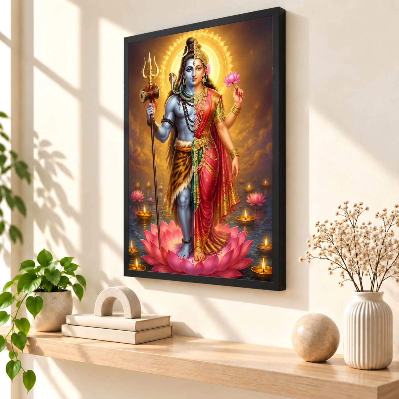 Ardhanarishvara Lotus And Diya Radiance Photo Frame, view 2