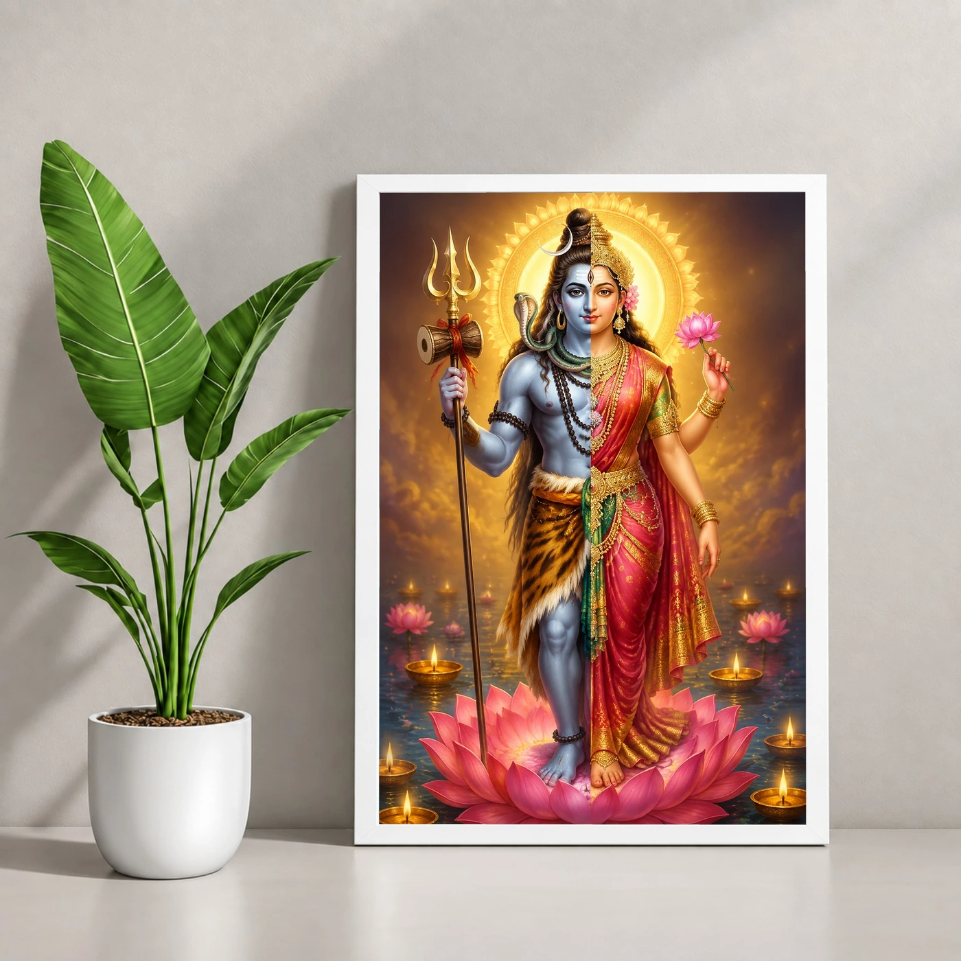 Ardhanarishvara Lotus And Diya Radiance Photo Frame, view 4
