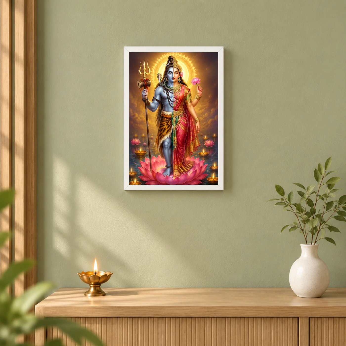 Ardhanarishvara Lotus And Diya Radiance Photo Frame, view 6