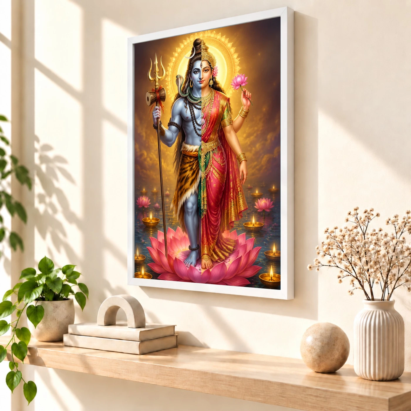 Ardhanarishvara Lotus And Diya Radiance Photo Frame, view 7