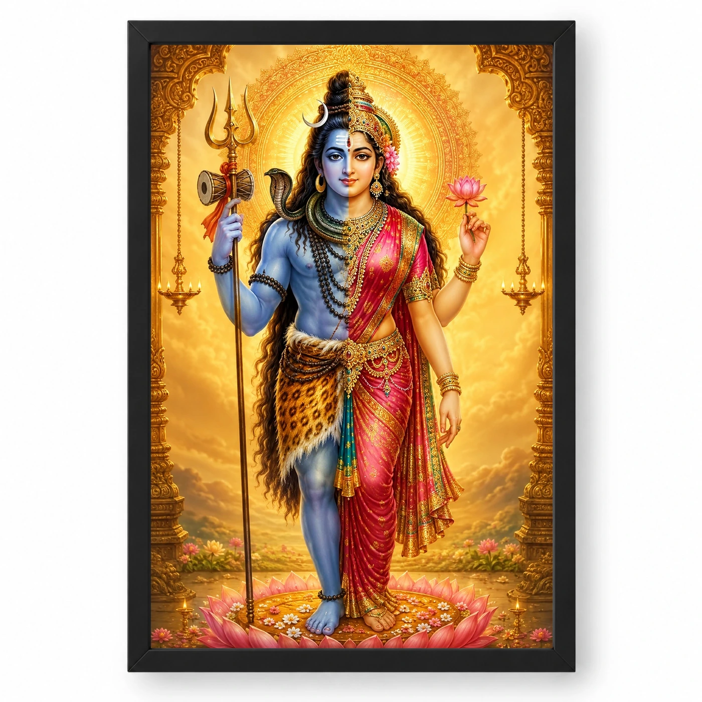 Ardhanarishvara Ornate Golden Temple Darshan Photo Frame