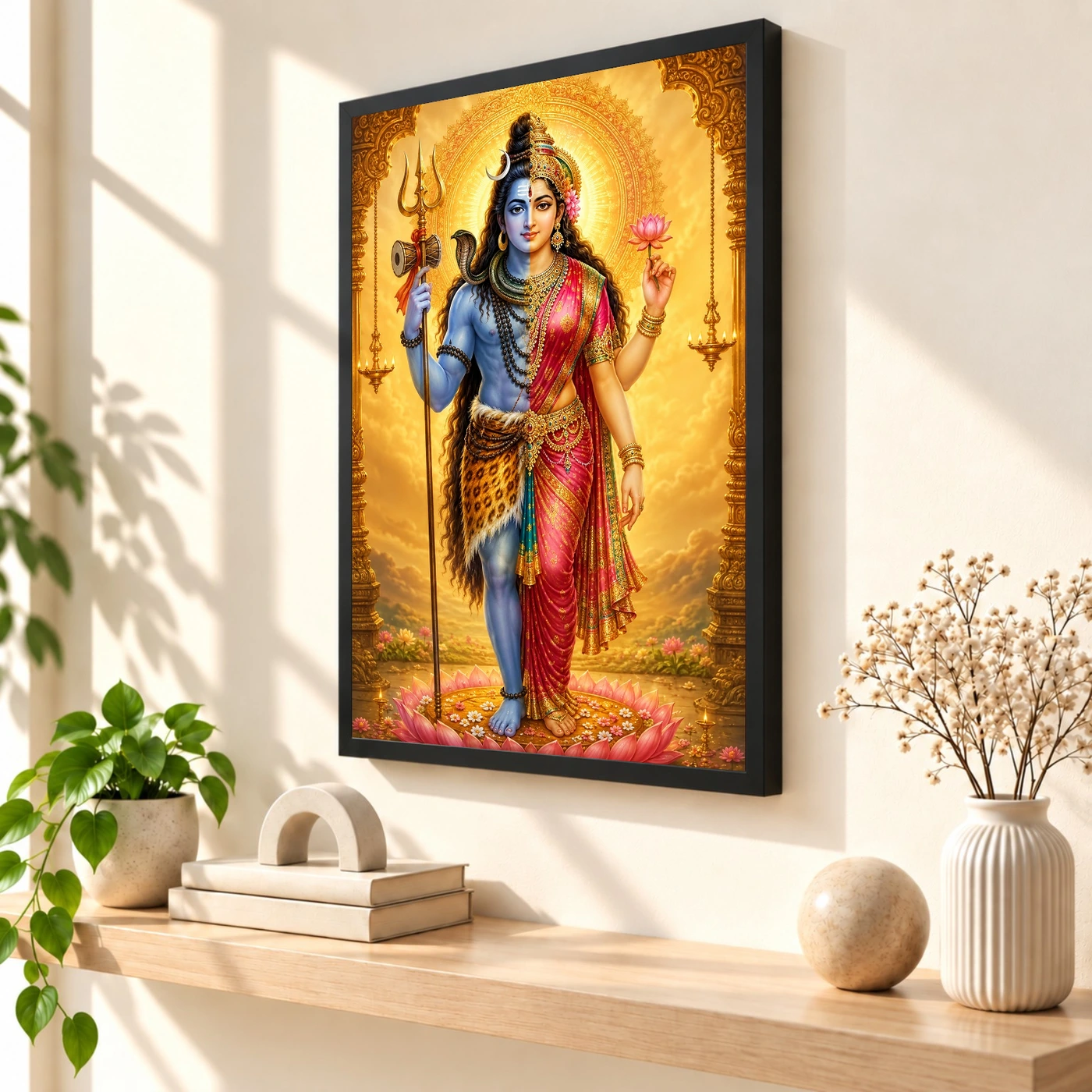 Ardhanarishvara Ornate Golden Temple Darshan Photo Frame, view 2