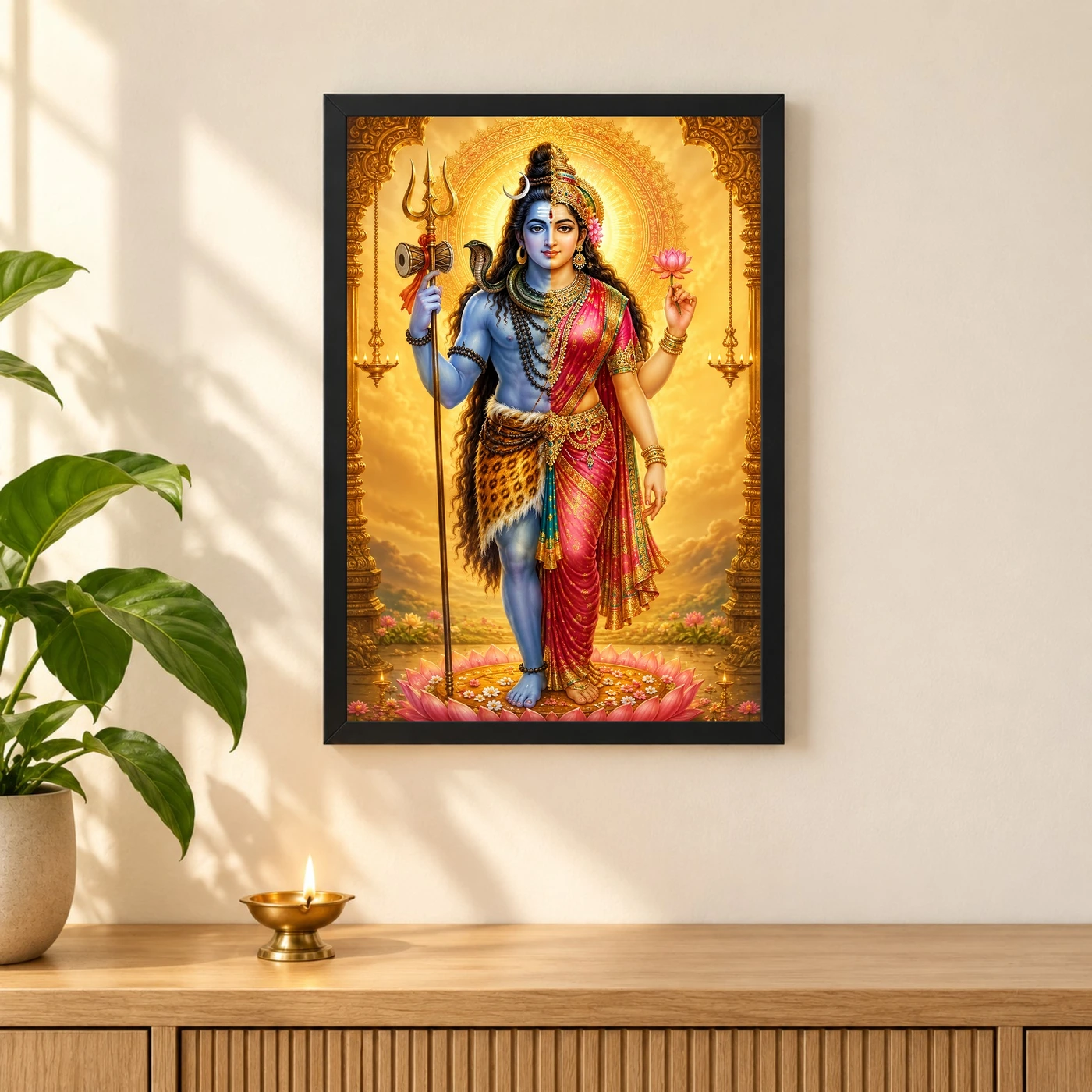 Ardhanarishvara Ornate Golden Temple Darshan Photo Frame, view 3