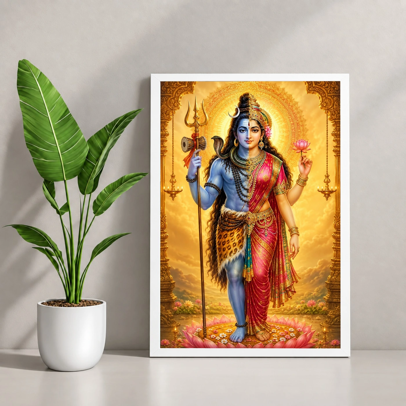Ardhanarishvara Ornate Golden Temple Darshan Photo Frame, view 4