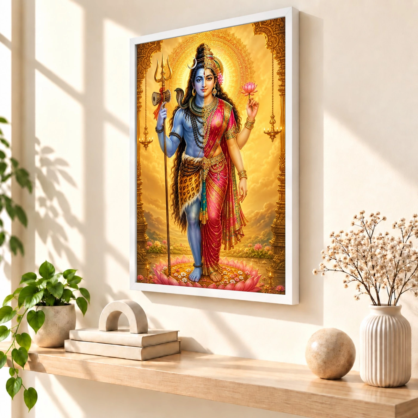 Ardhanarishvara Ornate Golden Temple Darshan Photo Frame, view 7