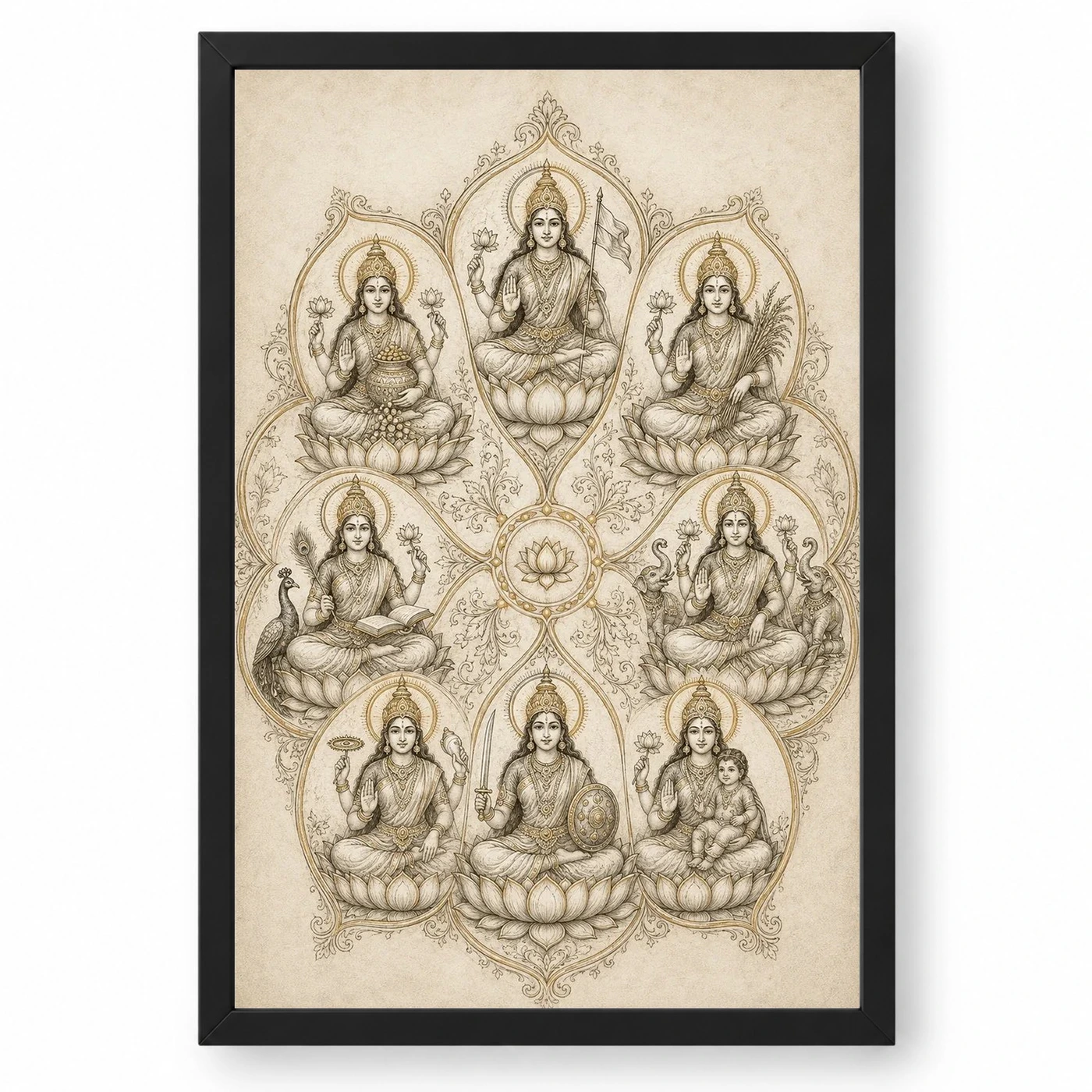 Ashta Lakshmi — Monochrome Sketch Frame