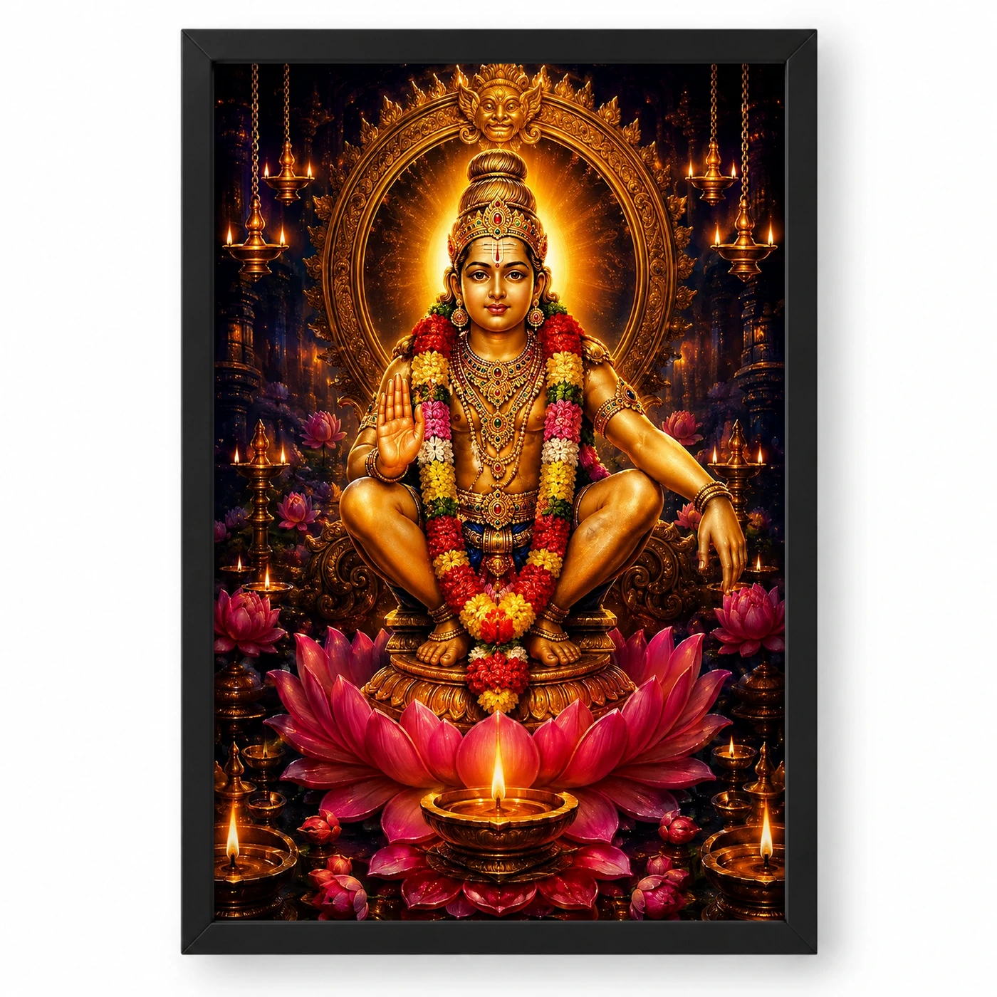 Ayyappa Swamy Lotus And Diya Radiance Photo Frame