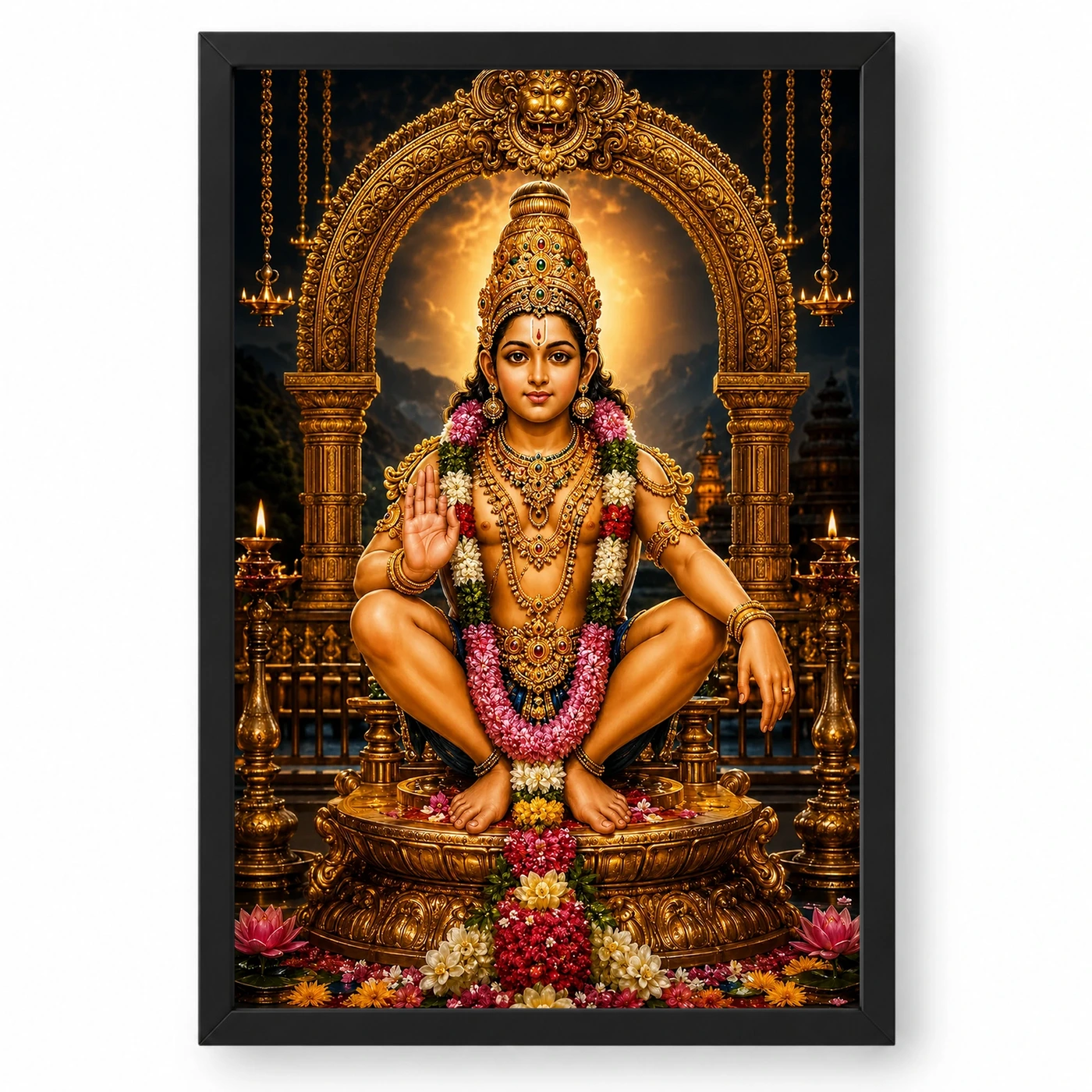 Ayyappa Swamy Ornate Golden Temple Darshan Photo Frame