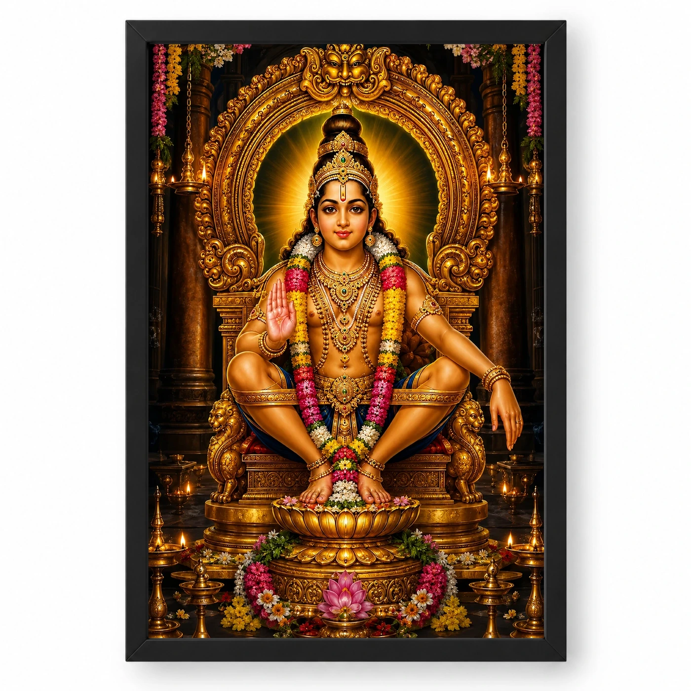 Ayyappa Swamy Peaceful Home Mandir Composition Photo Frame
