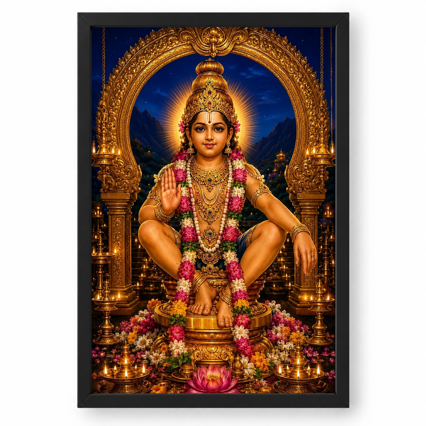 Ayyappa Swamy Royal Jewel-Toned Portrait Photo Frame