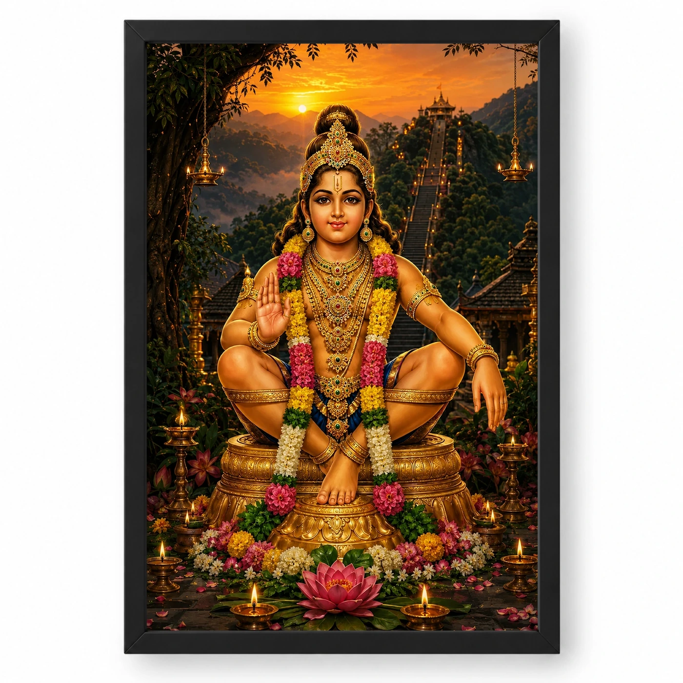 Ayyappa Swamy Serene Sunrise Blessing Photo Frame