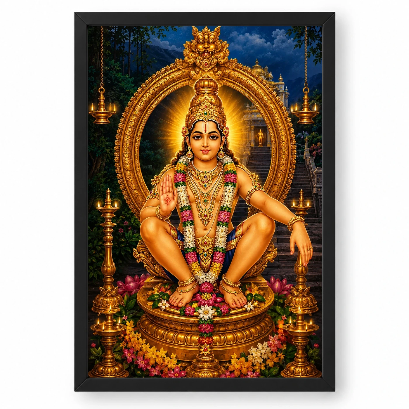 Ayyappa Swamy Traditional Indian Miniature-Inspired Devotional Art Photo Frame