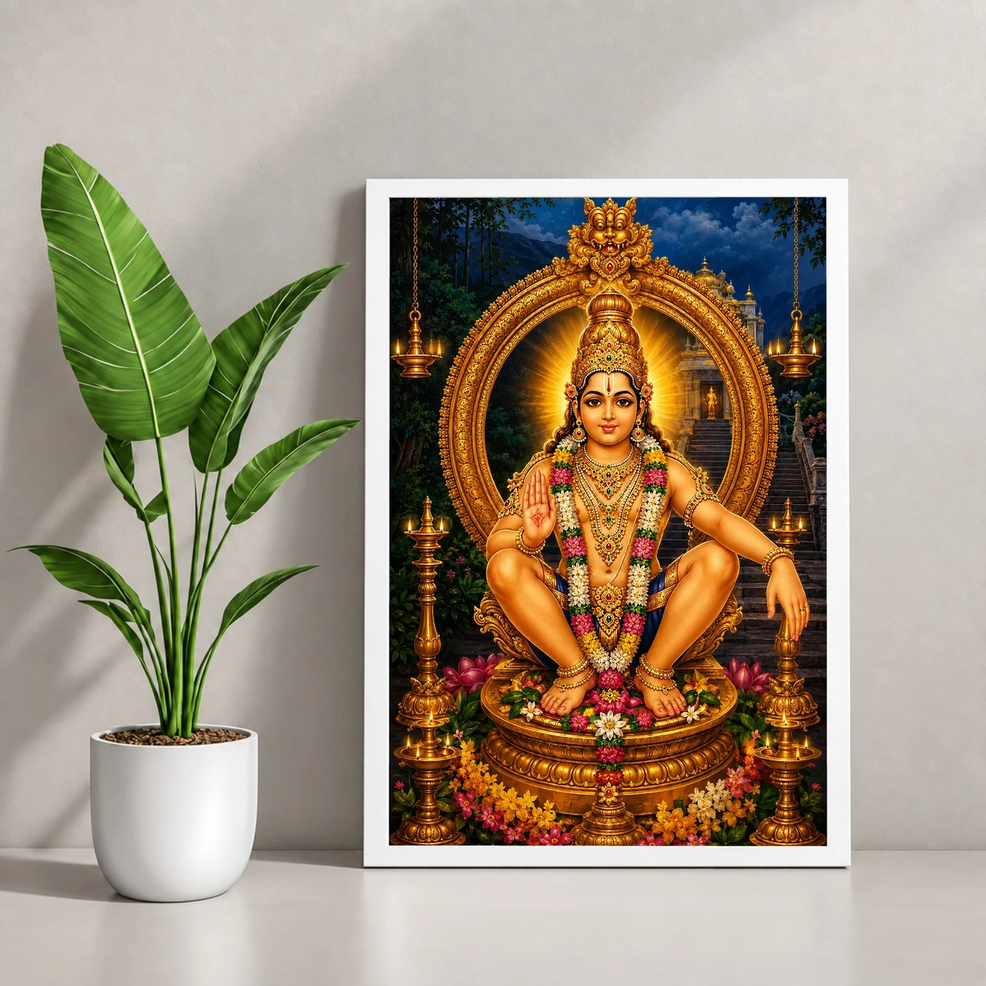 Ayyappa Swamy Traditional Indian Miniature-Inspired Devotional Art Photo Frame, view 4