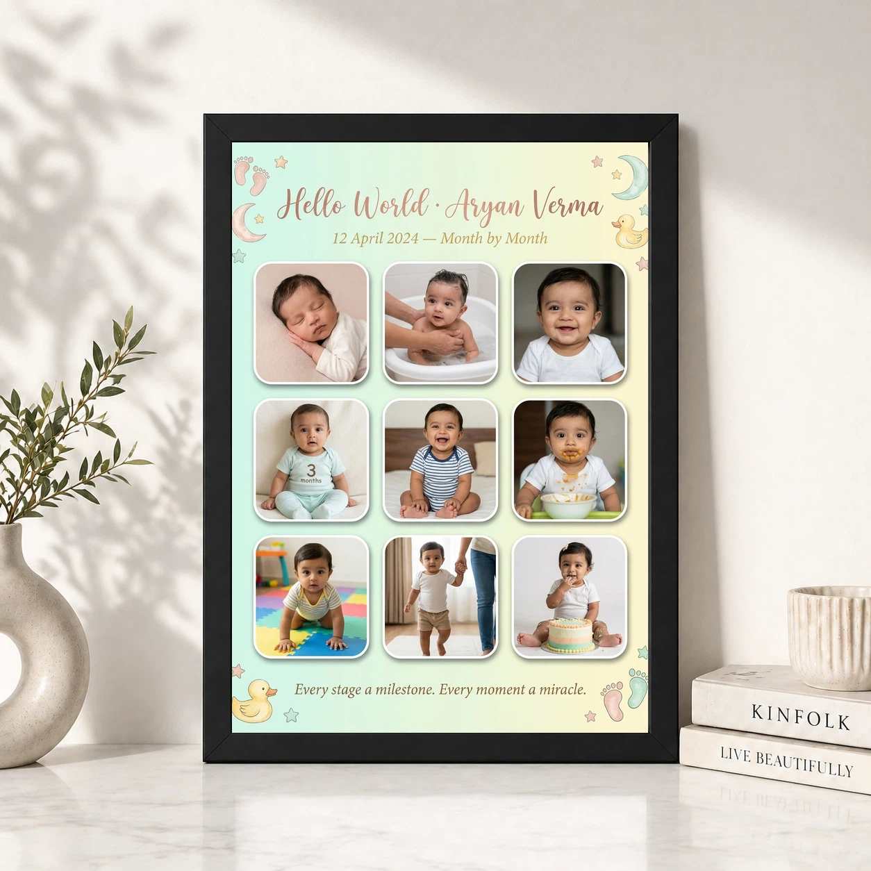 Baby Collage Frame Soft Pastel Memories Milestone Photo Frame, view 4