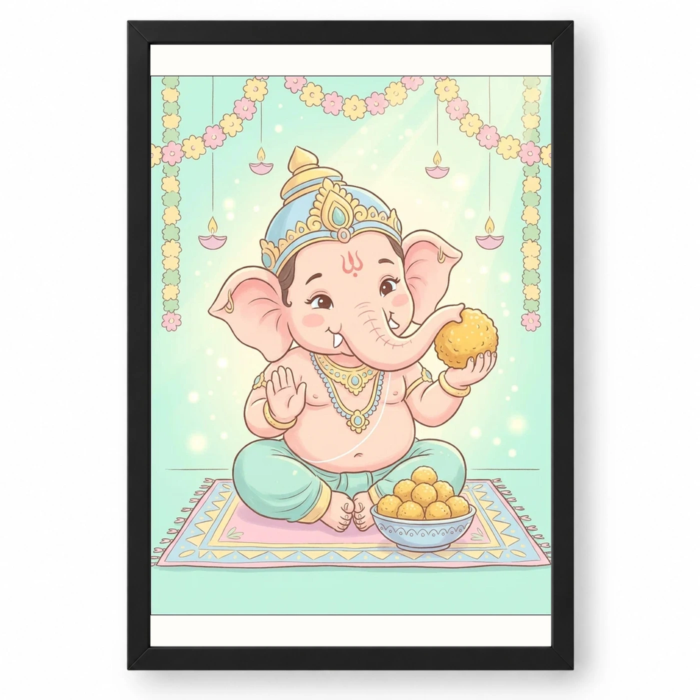Baby Ganesha Ladoo Cute Pastel Festive Illustration Art Photo Frame