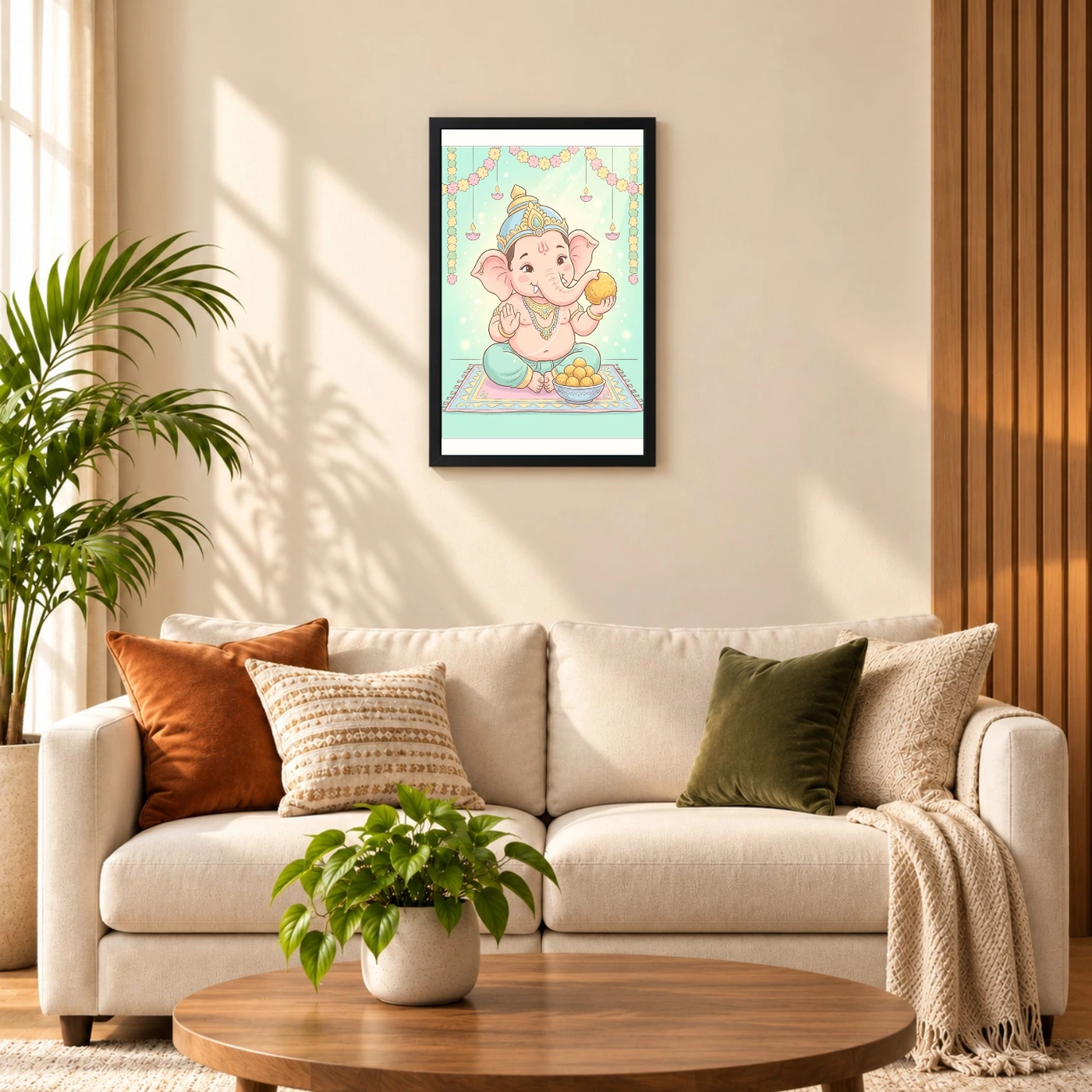 Baby Ganesha Ladoo Cute Pastel Festive Illustration Art Photo Frame, view 8