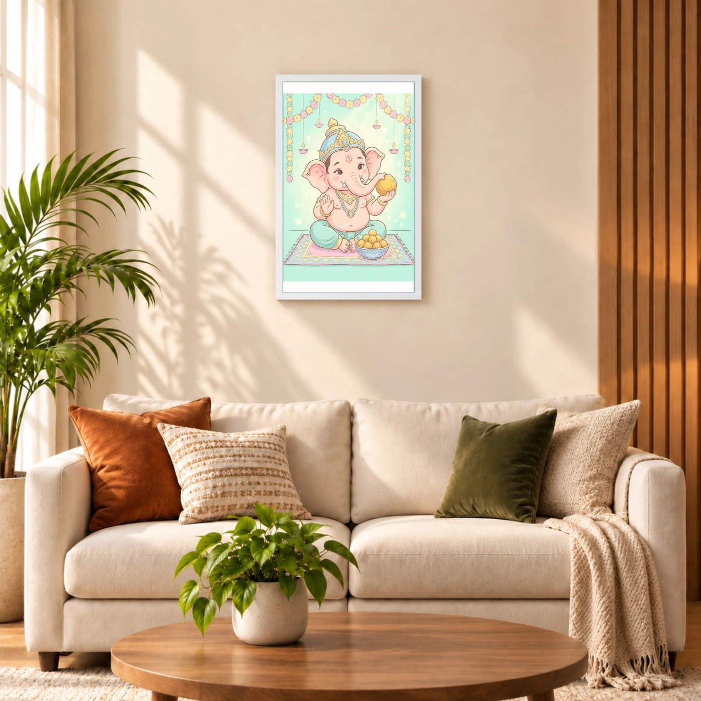 Baby Ganesha Ladoo Cute Pastel Festive Illustration Art Photo Frame, view 9