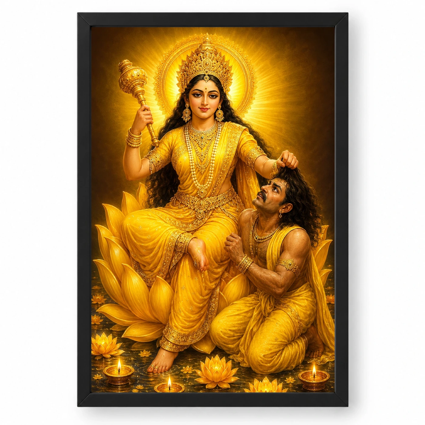 Baglamukhi Devi Lotus And Diya Radiance Photo Frame