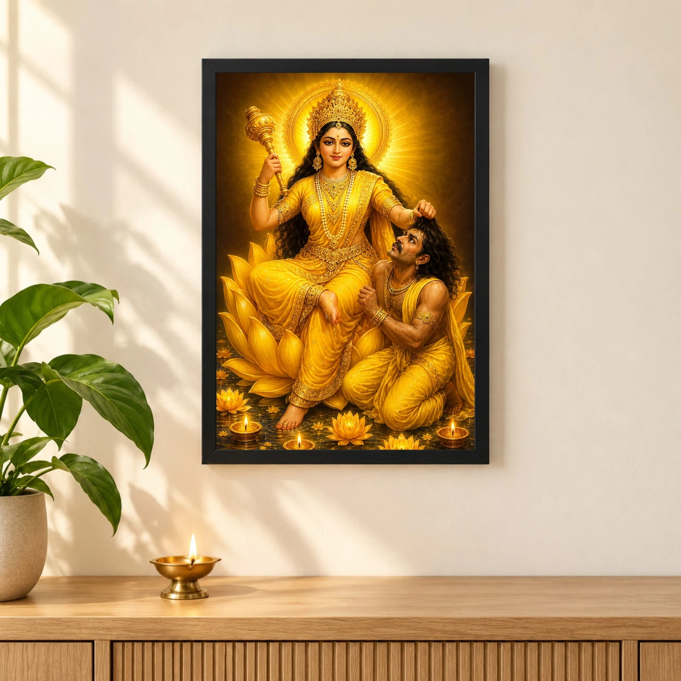 Baglamukhi Devi Lotus And Diya Radiance Photo Frame, view 3