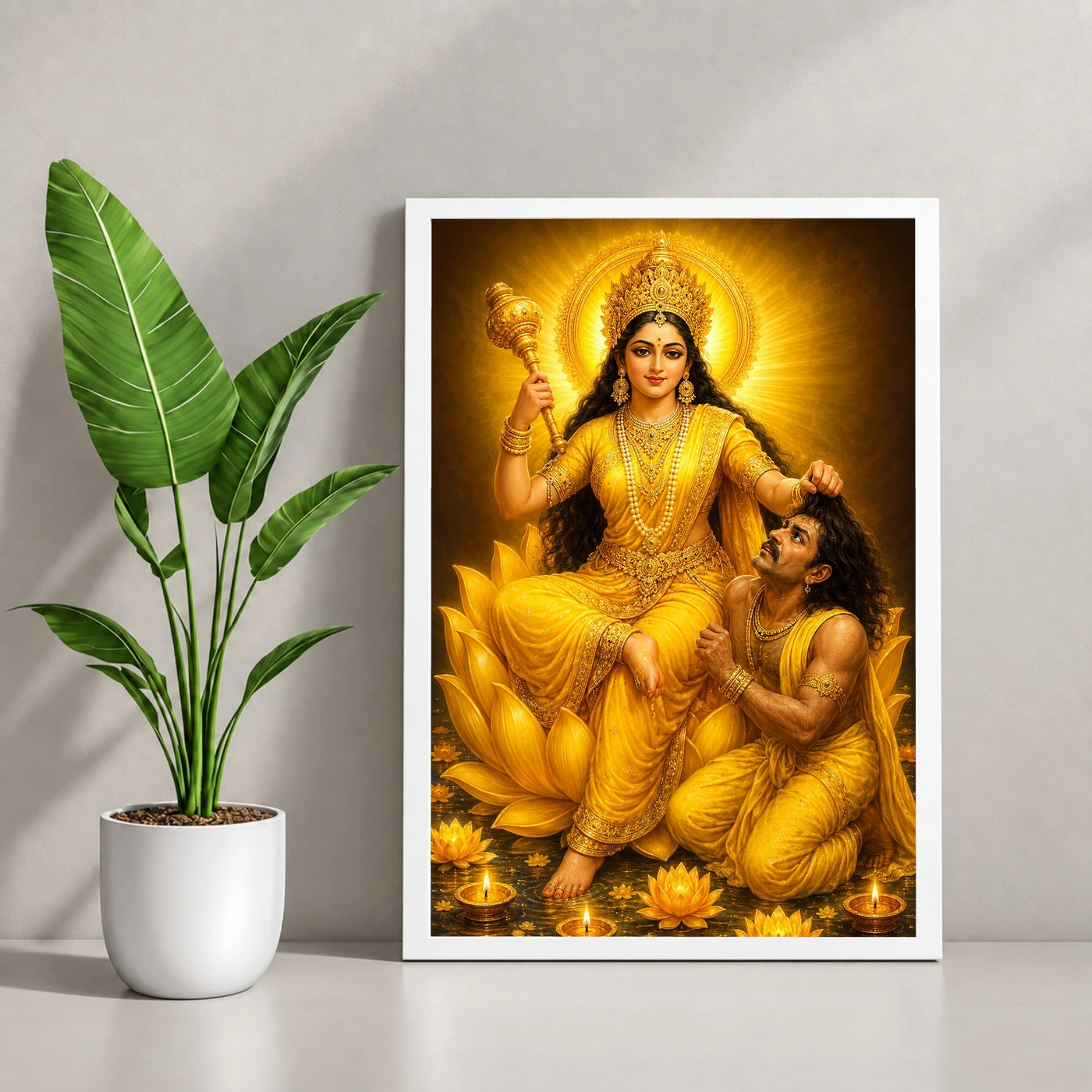 Baglamukhi Devi Lotus And Diya Radiance Photo Frame, view 4