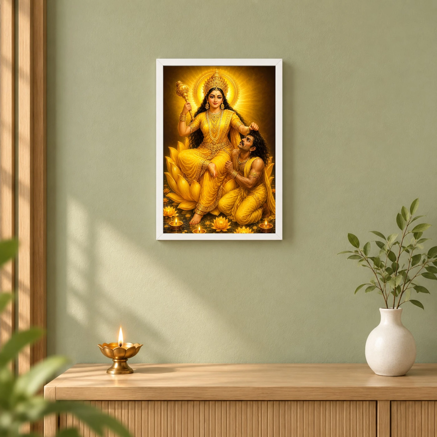 Baglamukhi Devi Lotus And Diya Radiance Photo Frame, view 6