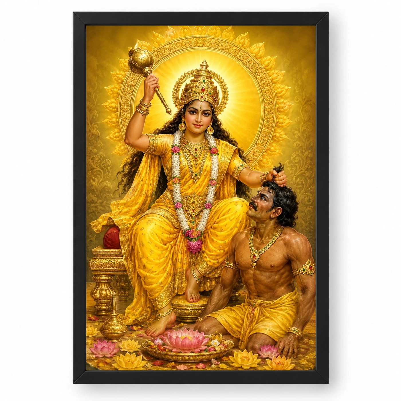 Baglamukhi Devi Traditional Indian Miniature-Inspired Devotional Art Photo Frame