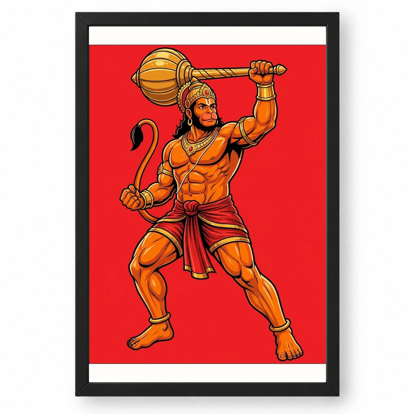 Bajrang Bali Hanuman Heroic Gada Bold Red Illustration Photo Frame