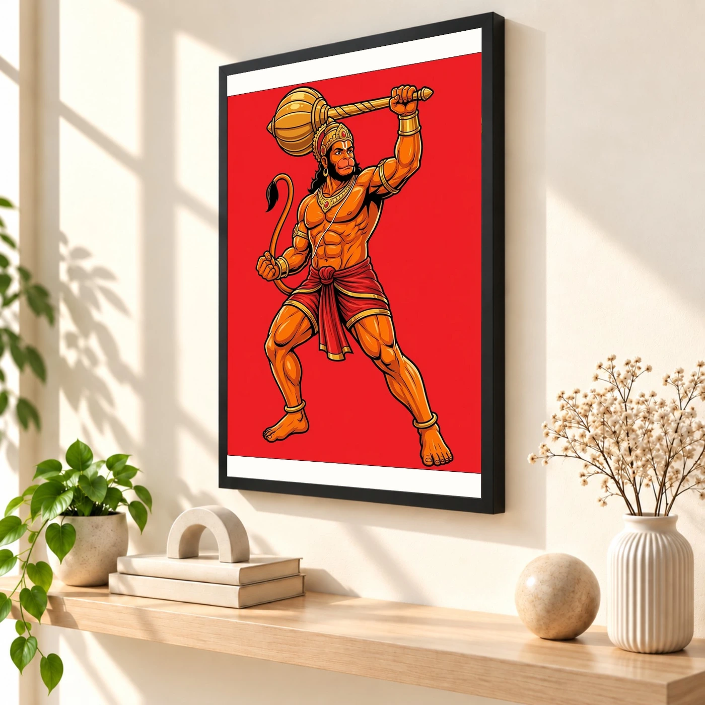 Bajrang Bali Hanuman Heroic Gada Bold Red Illustration Photo Frame, view 2