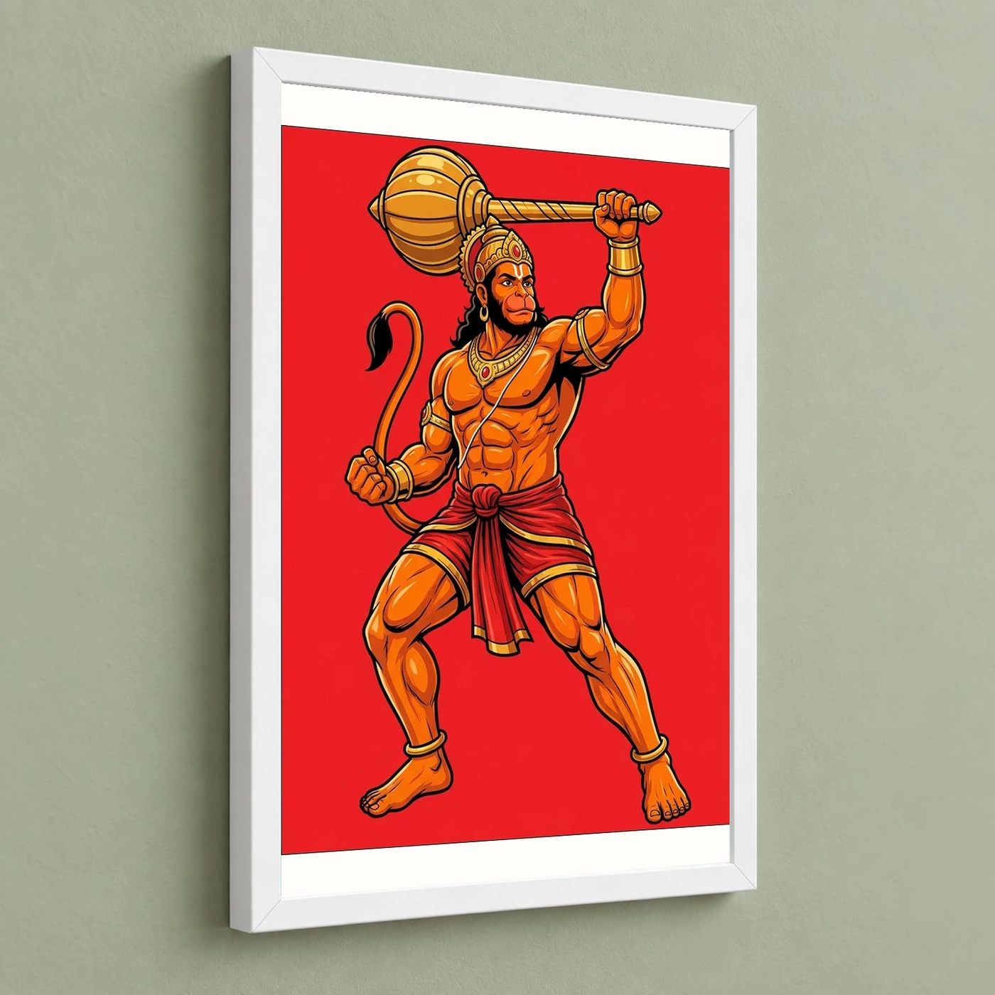Bajrang Bali Hanuman Heroic Gada Bold Red Illustration Photo Frame, view 5
