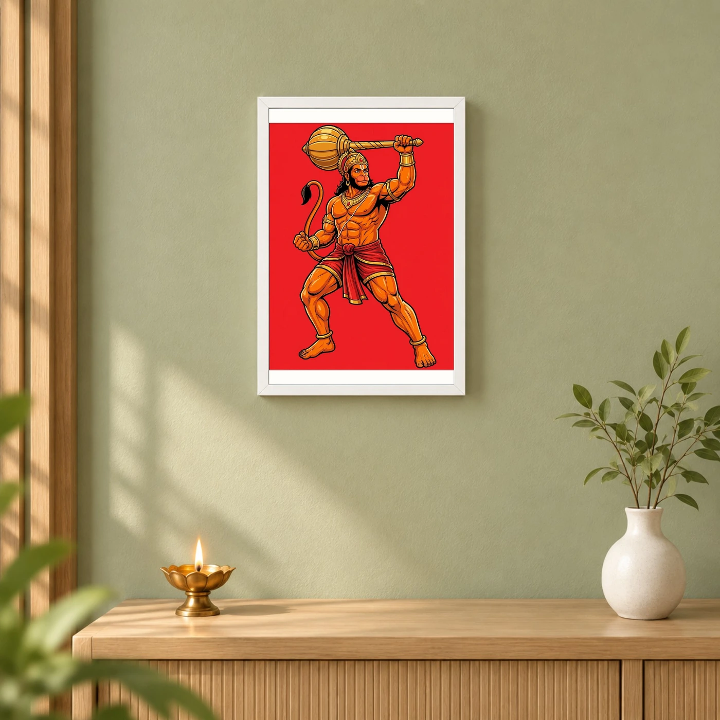 Bajrang Bali Hanuman Heroic Gada Bold Red Illustration Photo Frame, view 6