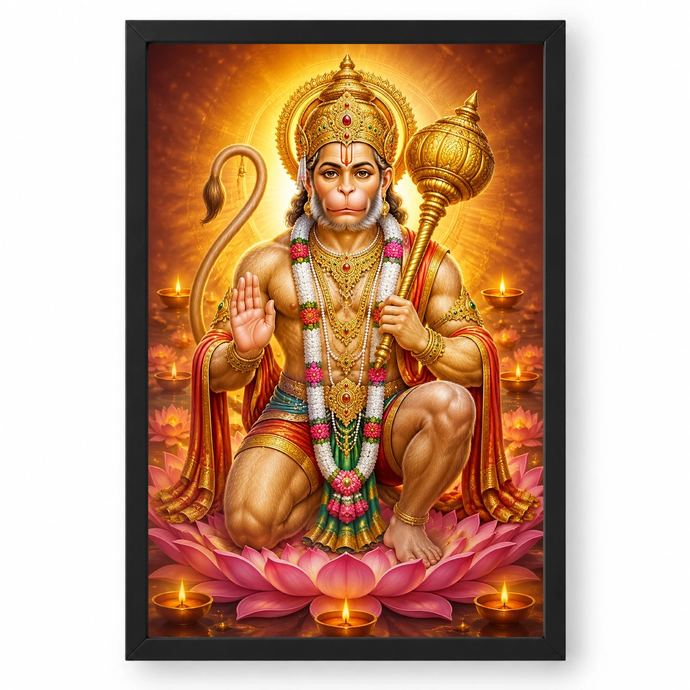Bajrangbali Lotus And Diya Radiance Photo Frame