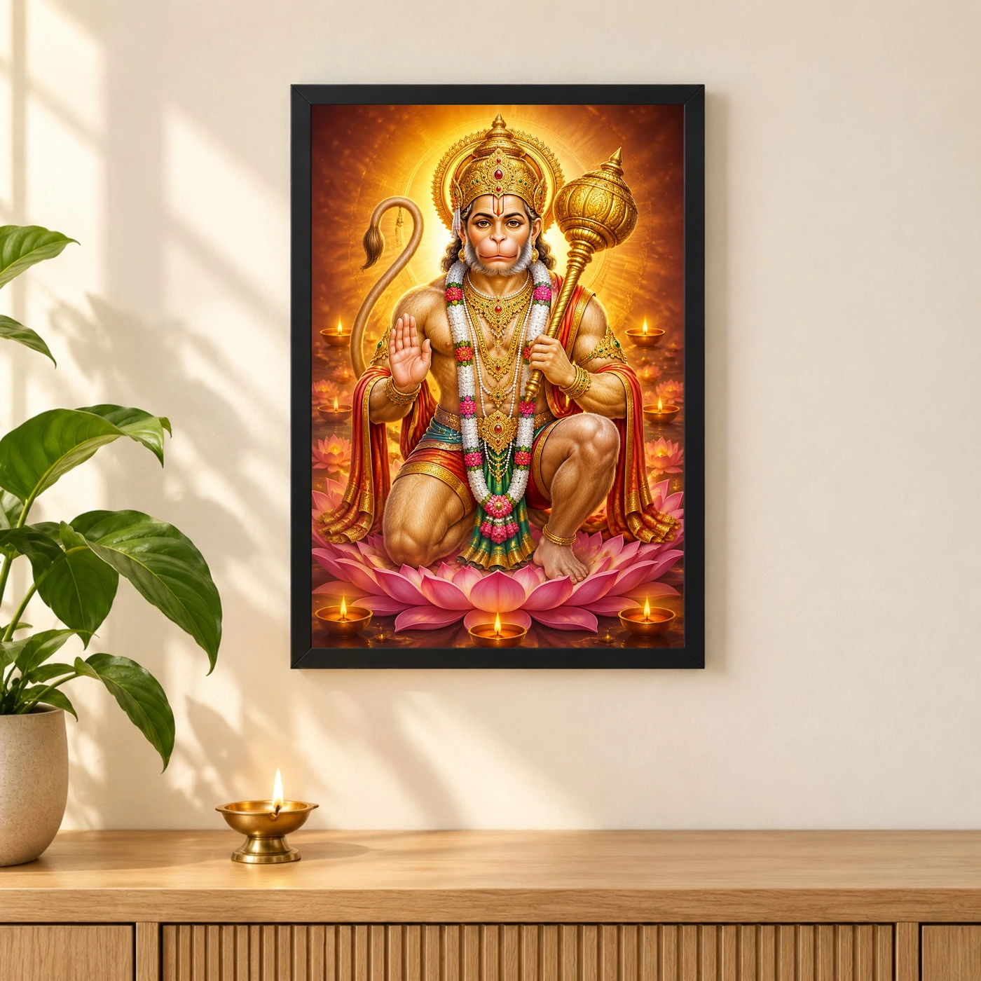 Bajrangbali Lotus And Diya Radiance Photo Frame, view 3