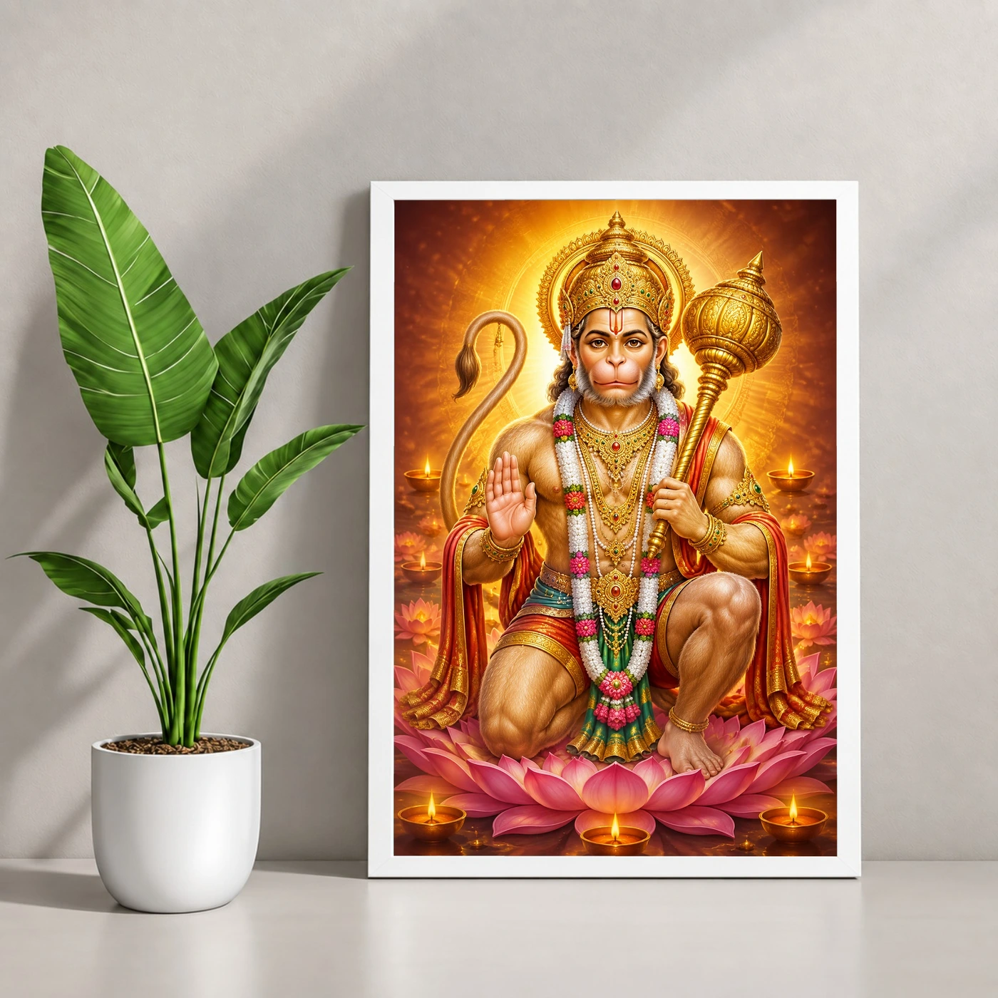 Bajrangbali Lotus And Diya Radiance Photo Frame, view 4