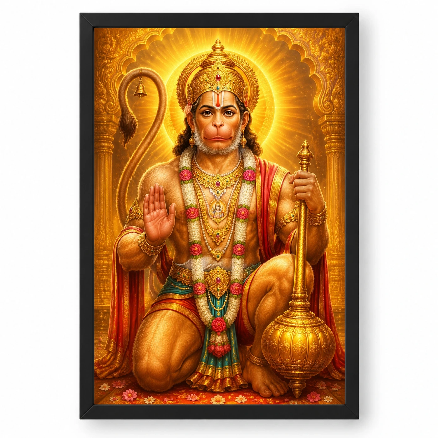 Bajrangbali Ornate Golden Temple Darshan Photo Frame