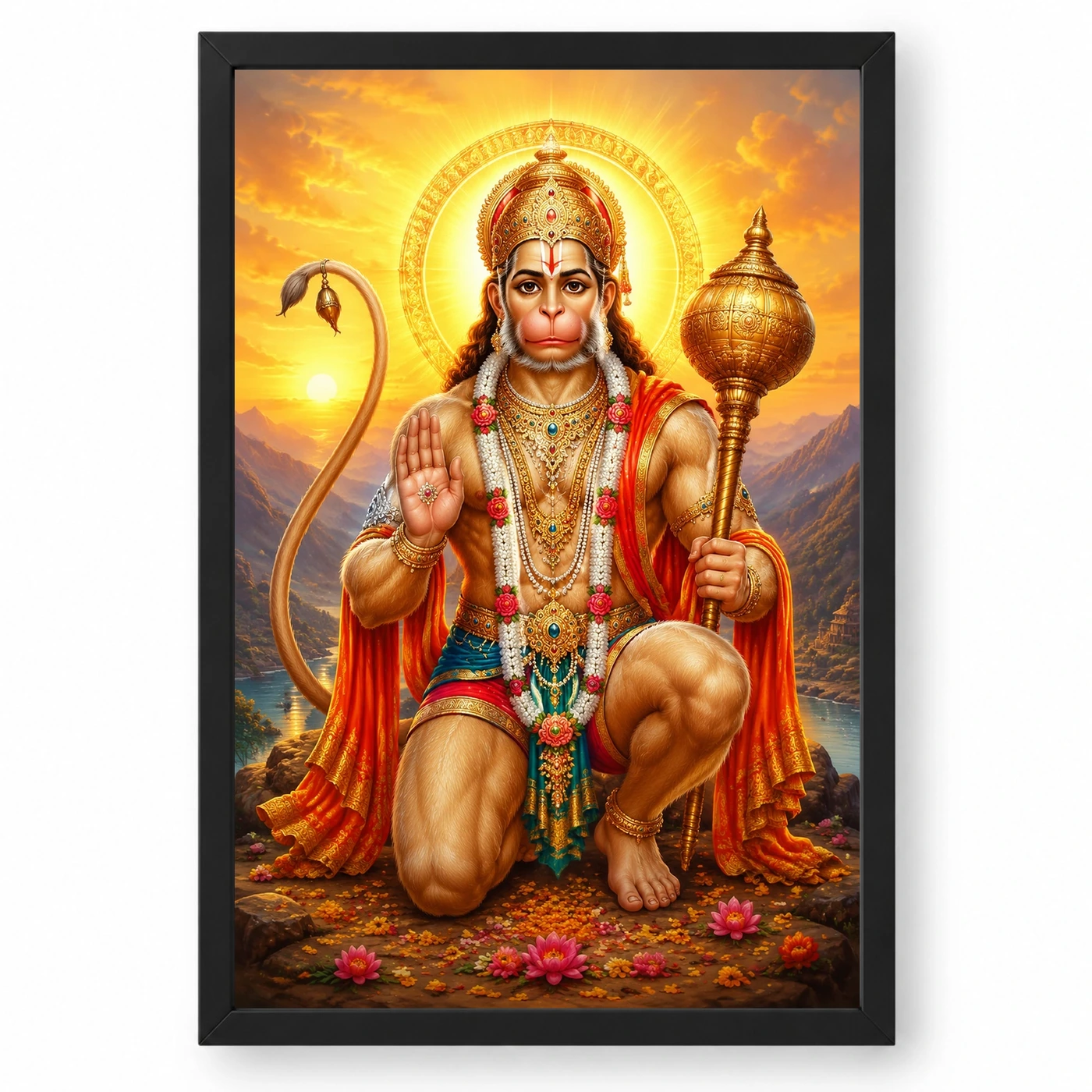 Bajrangbali Serene Sunrise Blessing Photo Frame