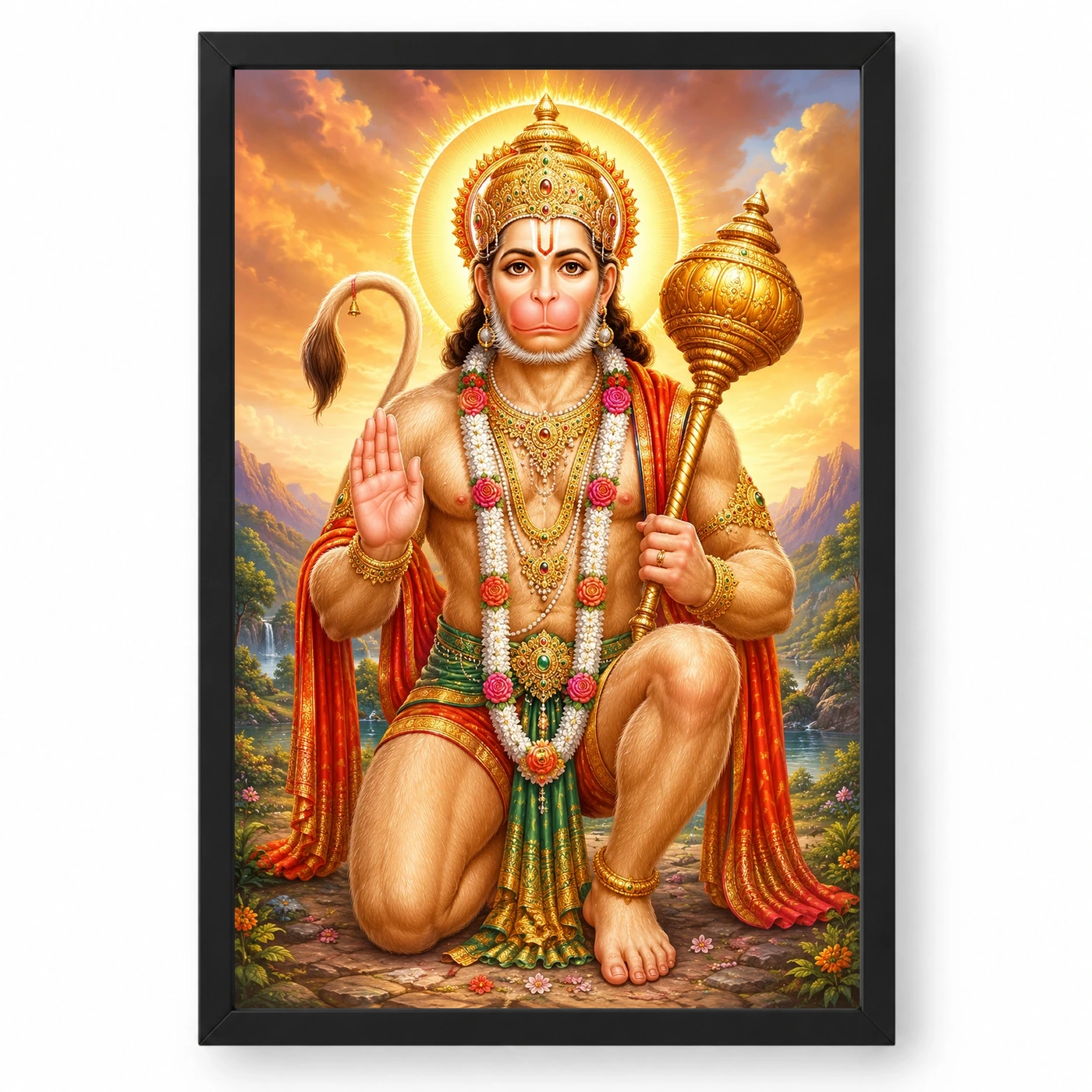 Bajrangbali Traditional Indian Miniature-Inspired Devotional Art Photo Frame