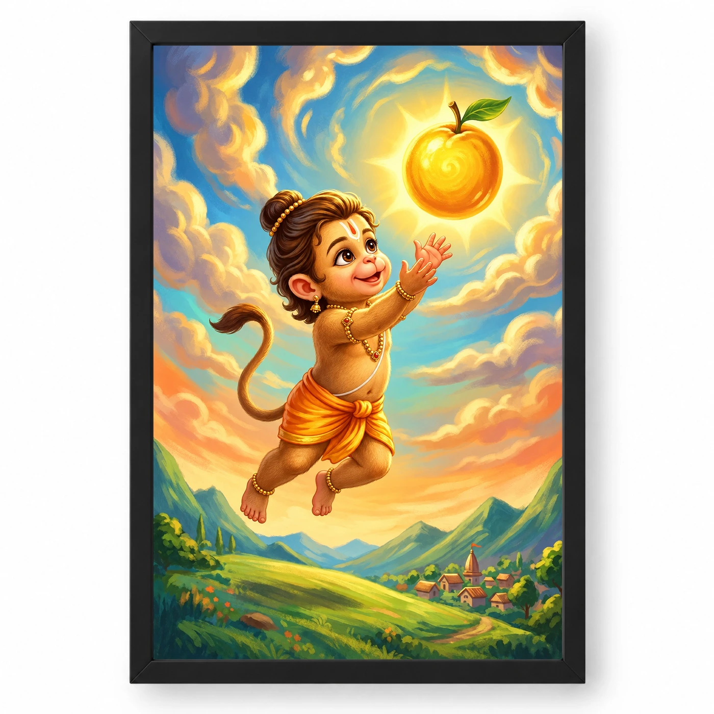 Bal Hanuman Childhood Picking Sun Playful Divine Art Photo Frame
