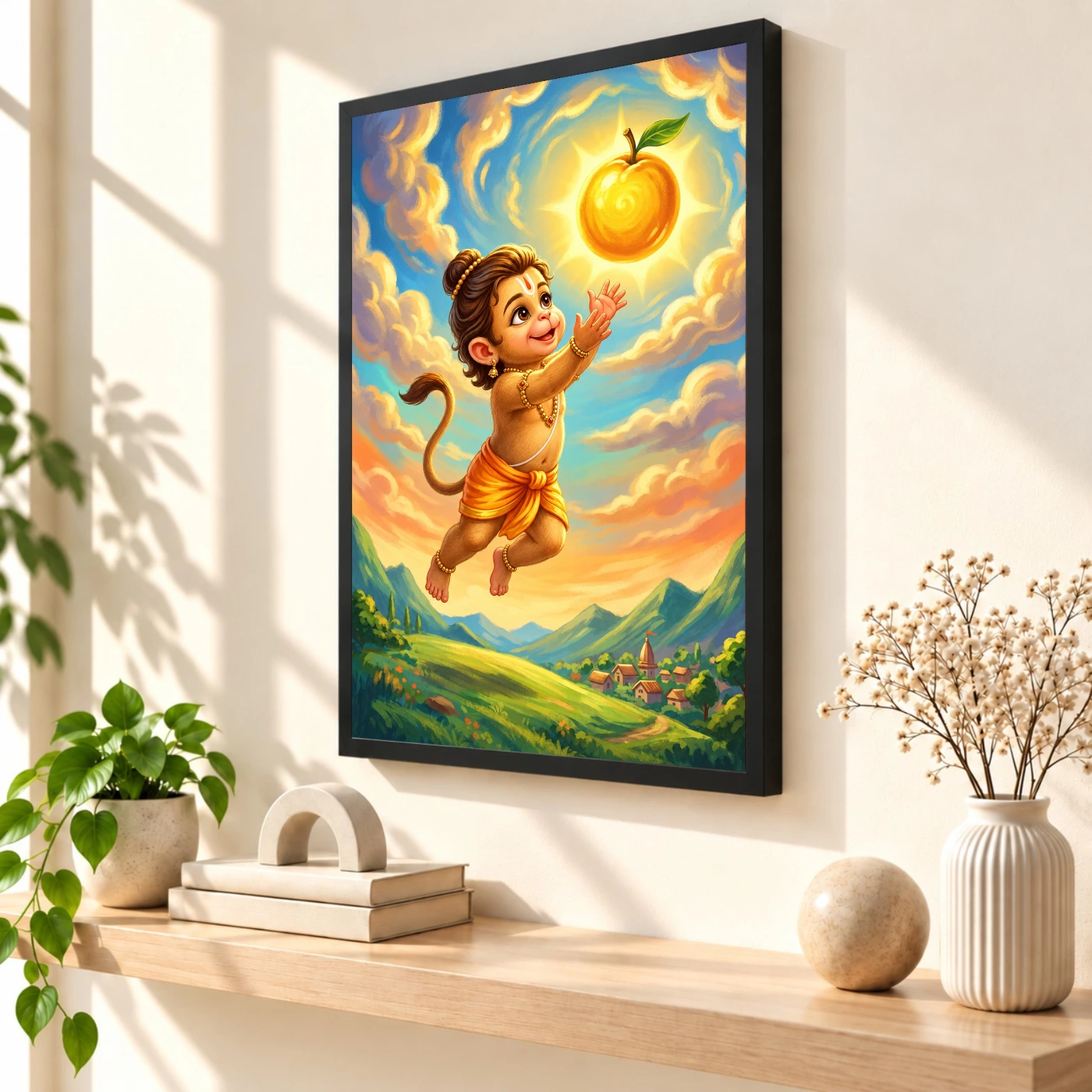Bal Hanuman Childhood Picking Sun Playful Divine Art Photo Frame, view 2