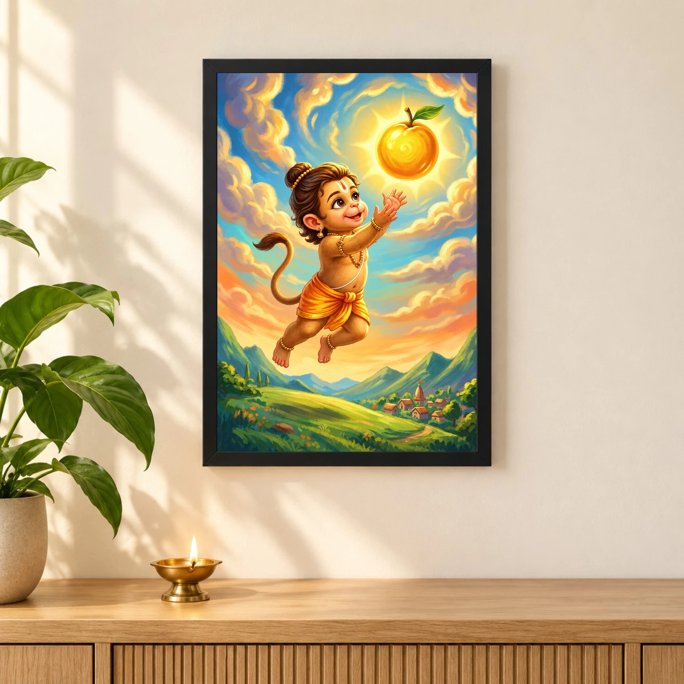 Bal Hanuman Childhood Picking Sun Playful Divine Art Photo Frame, view 3