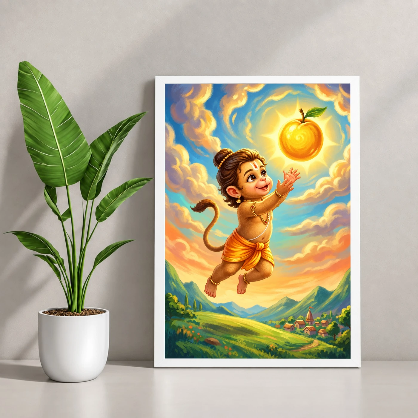 Bal Hanuman Childhood Picking Sun Playful Divine Art Photo Frame, view 4