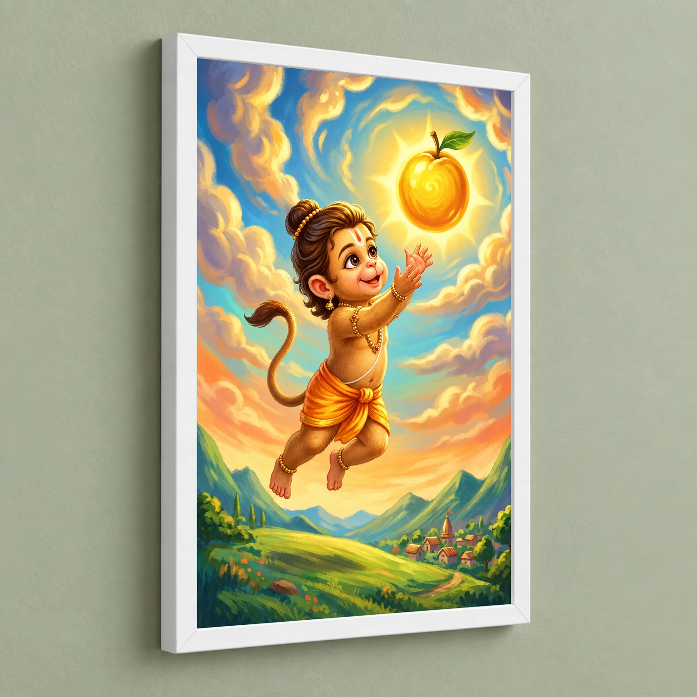 Bal Hanuman Childhood Picking Sun Playful Divine Art Photo Frame, view 5