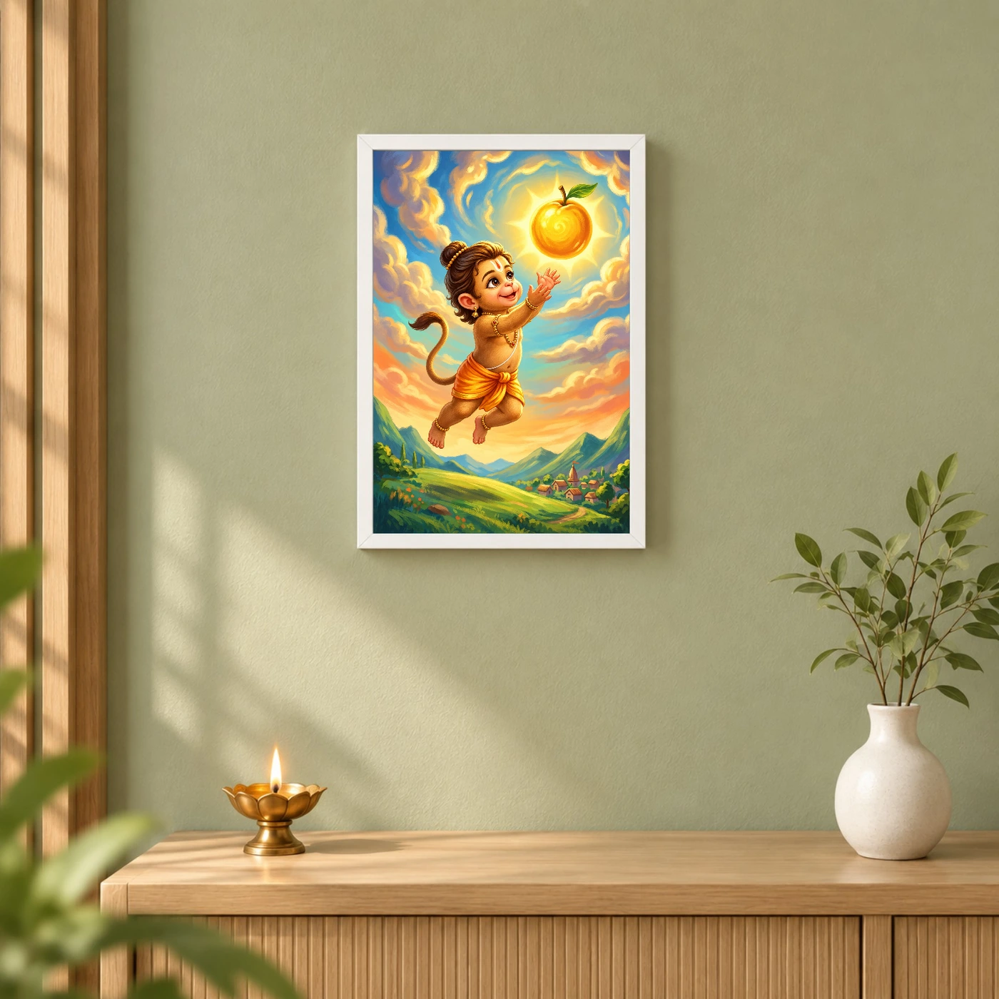 Bal Hanuman Childhood Picking Sun Playful Divine Art Photo Frame, view 6