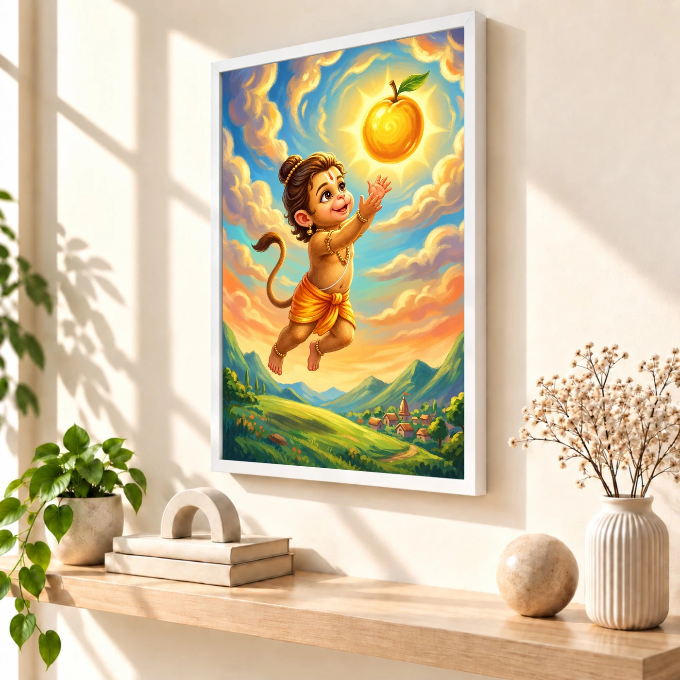 Bal Hanuman Childhood Picking Sun Playful Divine Art Photo Frame, view 7