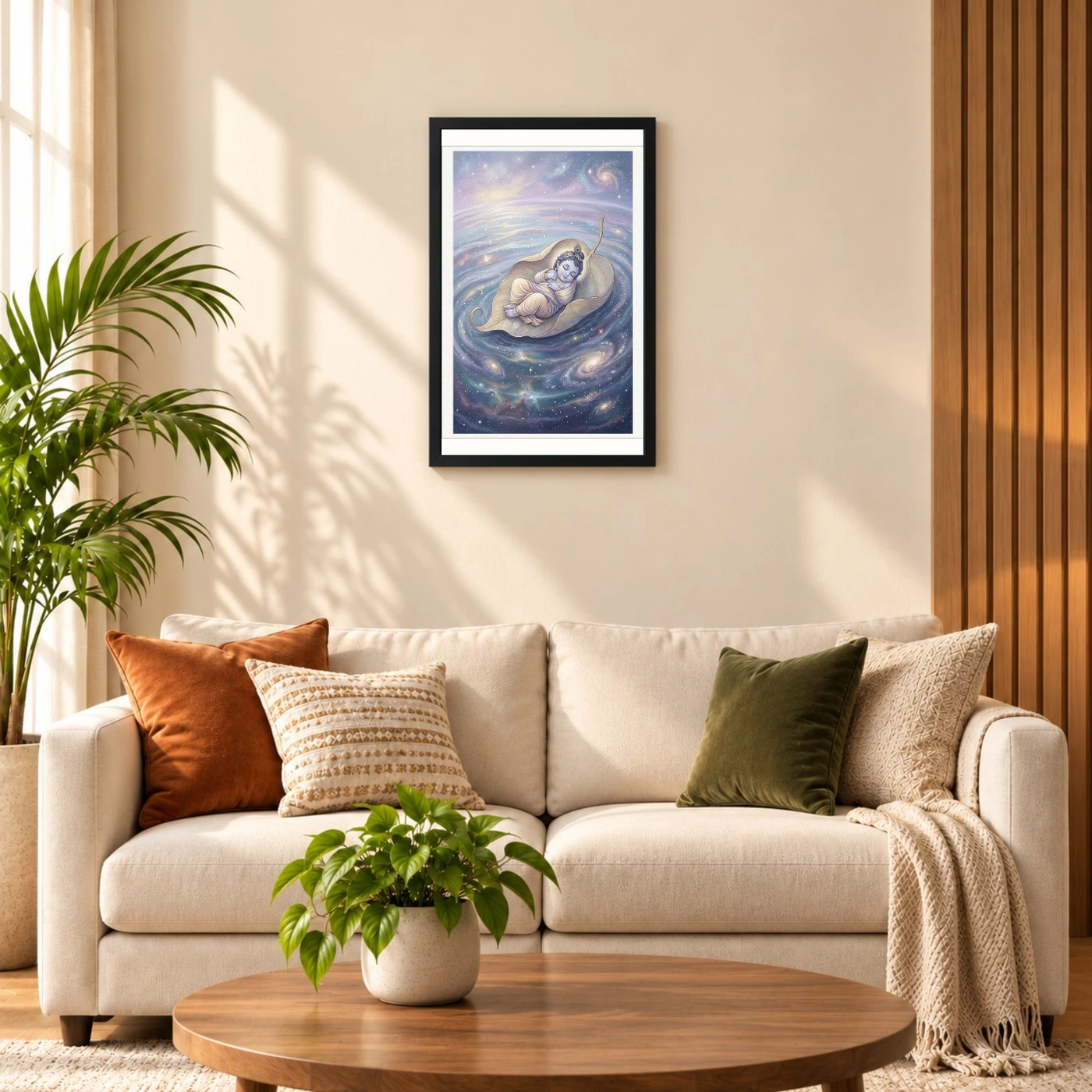 Bal Krishna Cosmic Banyan Leaf Divine Ocean Pastel Art Photo Frame, view 8